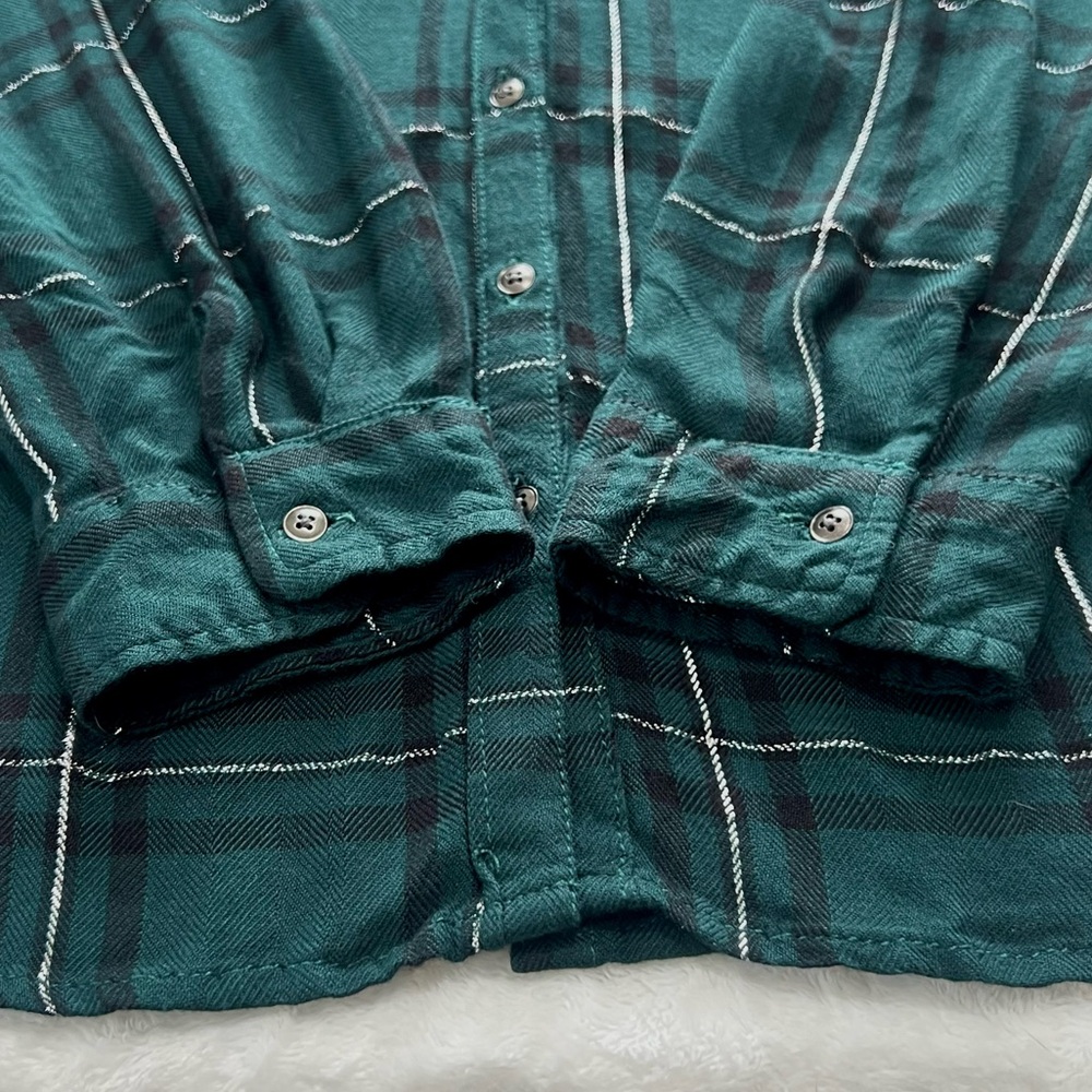 NEW Maurices Plaid Button Up Shirt Button Back Dark Green Silver 2 - Picture 12 of 17